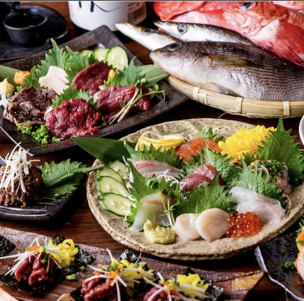 【含3小時無限暢飲】會津馬肉刺身、當天早上捕撈的鮮魚、爐端燒等6000日元至尊套餐