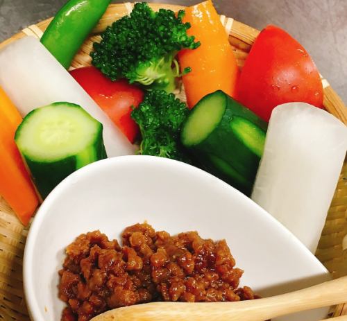 Seasonal vegetable meat miso dip