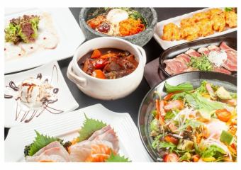 [含税4,000日元]金的推荐套餐共8道菜（章鱼生牛肉片、沙朗牛排等）