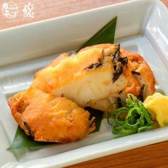 Homemade fluffy fried fish cake with yam and wood ear mushrooms