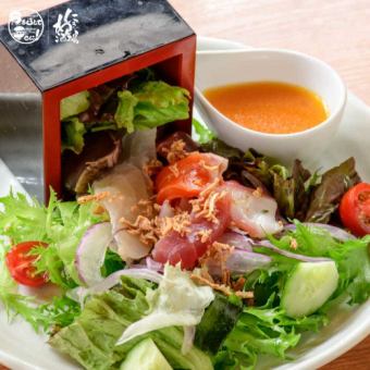 Overflowing Seafood Salad in a Wooden Box
