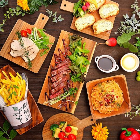 ☆厳選ステーキ食べ放題☆牛!豚!鶏!3種のステーキ⇒食べ放題!!<120分飲放>【7品4500】