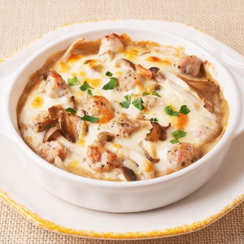 Porcini Cream Doria with Salsiccia and Mushrooms