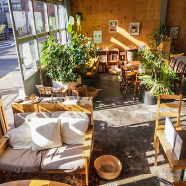 開放感ある大きな窓からはあたたかな光が差し込み、緑豊かな植物や多様なテーマの本が並ぶなど、雰囲気たっぷりの店内です。ウッドテイストのインテリアで統一された居心地の良い空間で、月替わりのカレーや、自家製の焼き菓子やデザートをゆったりとお楽しみください。