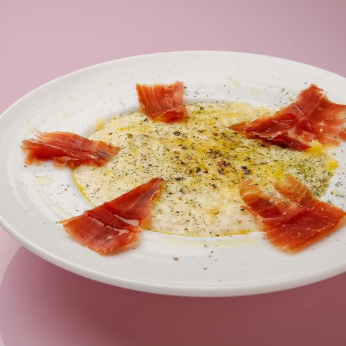 生ハムとキノコのクリームリゾット