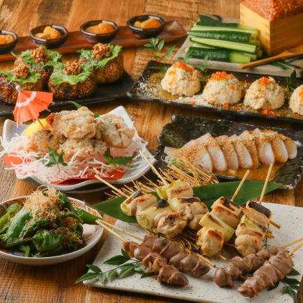 【120分飲み放題付】とんぼ来たらまずはこれ！ごまカンパチや究極の唐揚げ含む全8品　彩り3500円