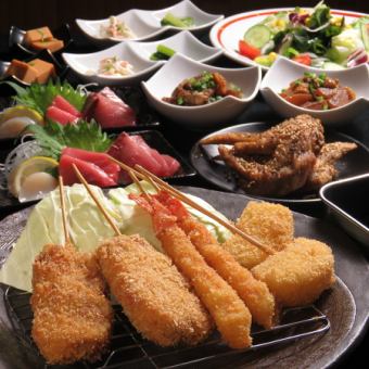 [Nagoya Great Enjoyment Course] 9 dishes including skewers, chicken wings, etc. 5000 yen, 100 minutes all-you-can-drink included