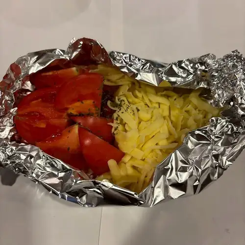 Potato with butter and salted squid / Tomato and cheese bake