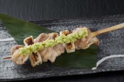 Jumbo skewer of green onions and fresh wasabi