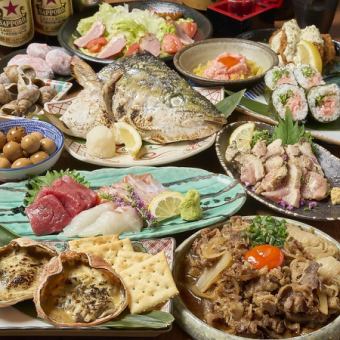 2小時暢飲套餐(非常適合年末或新年派對!)可加購生啤酒。肉類及海鮮壽喜燒套餐(共14道菜)6000日元