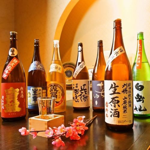 There is sake carefully selected by the owner