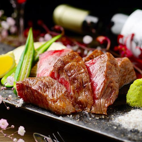 Premium beef steak with truffle salt and wasabi