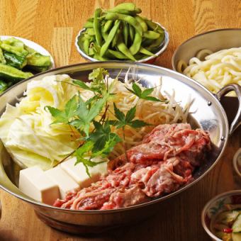 【2ｈ飲み放題付き！】へそ流スキヤキコース！〆のうどん付き(一人前)全5品◆税込5000円