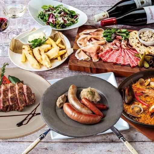 人気料理食べ比べデラックスコース『ガリシア豚グリルにソーセージ&魚介パエリア』35種飲み放題