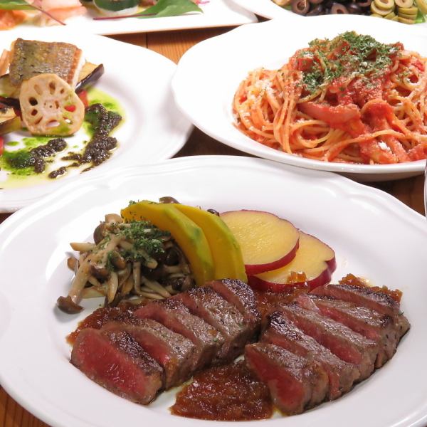 和牛のステーキと魚のポワレも堪能できるおすすめコース☆