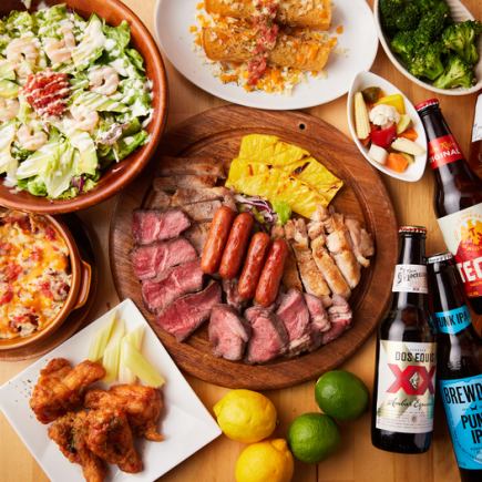 B【お得な手ぶらBBQ】3H飲み放題付♪肉＆海鮮メインのビアガーデン！牛カルビ等全14品【4190円】