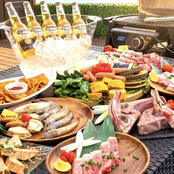 【手ぶらBBQ】3時間飲み放題付き♪肉メインのお手軽ビアガーデン全10品【3590円】