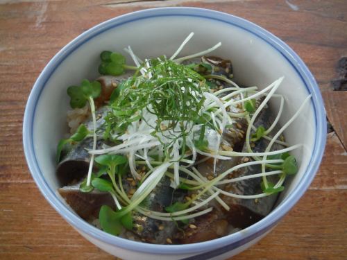 Pickled mackerel rice bowl set meal