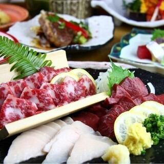 鄉土料理「肥後」套餐【辣蓮藕、馬肉刺身、阿蘇赤牛等】含110分鐘無限暢飲9,500日圓(含稅)