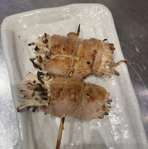 Enoki mushrooms wrapped in pork