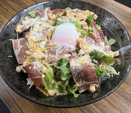 Raw ham Caesar salad