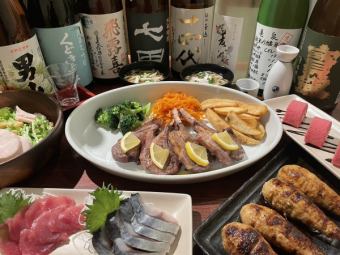 【人気ＮＯ．１】ラムチョップコース♪刺身２種・つくね串含む全7品★飲み放題120分付き！
