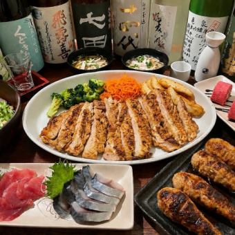 【国産もも肉】炭火焼きコース♪刺身２種・つくね串含む全7品★飲み放題120分付き！