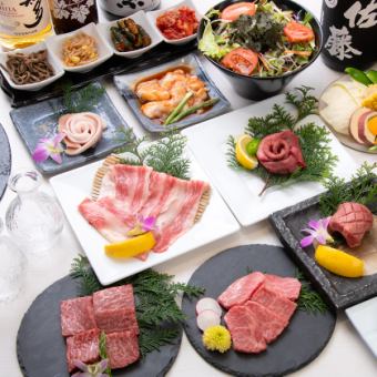 『飲み放題付き』全15品、寅名物厚切りタン、黒毛和牛３種付き7000円(税込)