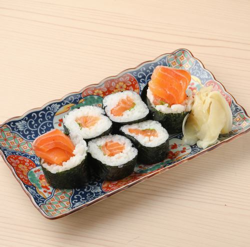 Salmon roll that sticks out