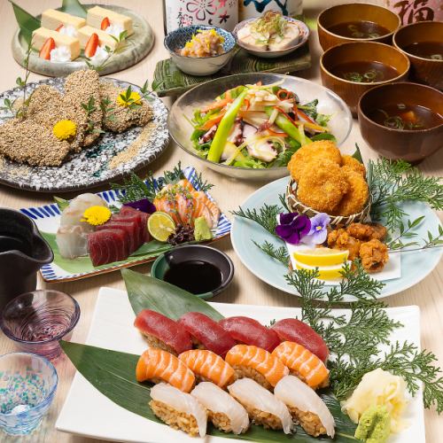 [For parties★] Bouquet available! Includes high-quality red vinegar sushi! Uopuku's luxurious spring course (14 dishes total) 5,000 yen (tax included)