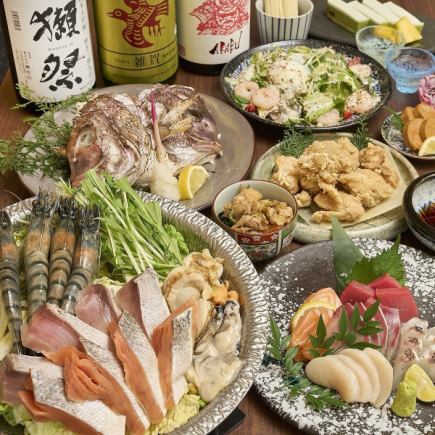 鍋付き!!【忘年会◎】うおぷく選べる鍋海鮮 or 牡蠣満福コース〈全13品〉