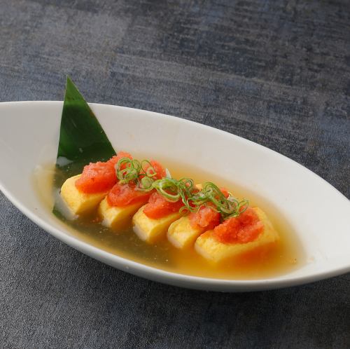 Seafood with dashi broth and rolled dashi with mentaiko