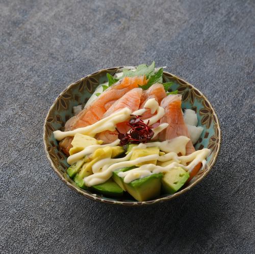 Seared salmon with avocado mayonnaise and ponzu sauce