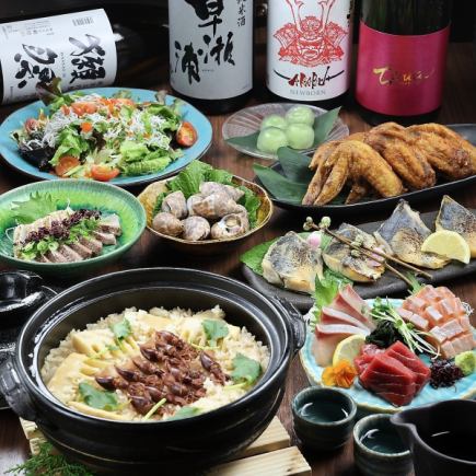 ホタルイカ筍土鍋飯付き【歓送迎会に◎】うおぷく～春香る～宴コース 全10品5000円