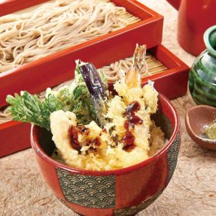 Hot/cold soba noodles and choice of rice set