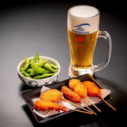 【お仕事帰りのサク飲みに!】生ビール+枝豆+おまかせ串盛り5点 晩酌セット