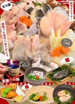 国産とらふぐ【泳ぎコース】てっちり、ふぐ唐揚げなど全8品7980円追加2h飲み放題で9880円