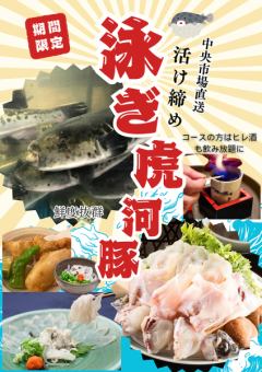 国産とらふぐ【泳ぎコース】てっちり、ふぐ唐揚げなど全8品7980円追加2h飲み放題で9880円