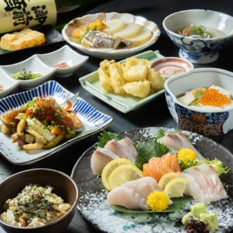 2H飲放付き！ホタテバター醤油焼きや刺盛、旬の魚の煮付などの海鮮コース♪全9品→5500円