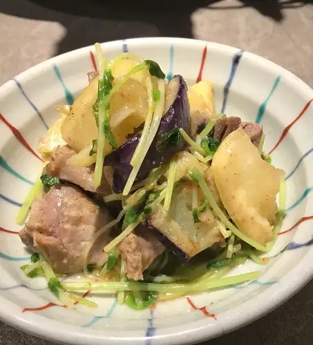 砂肝と茄子のレモン炒め