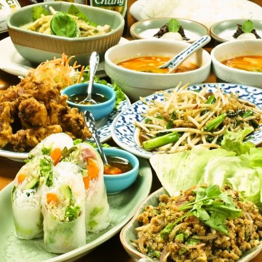 [Fresh spring rolls, stir-fried Thai miso, tom yum kung, etc.] Satisfying authentic Thai cuisine course 3,300 yen (tax included) (7 dishes)