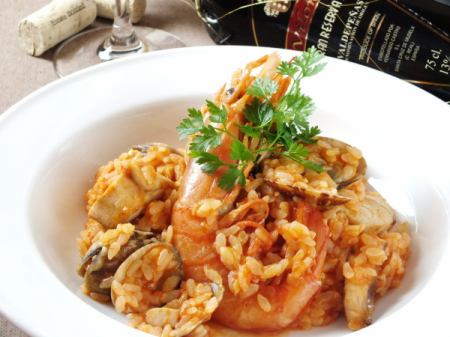 Seafood tomato risotto