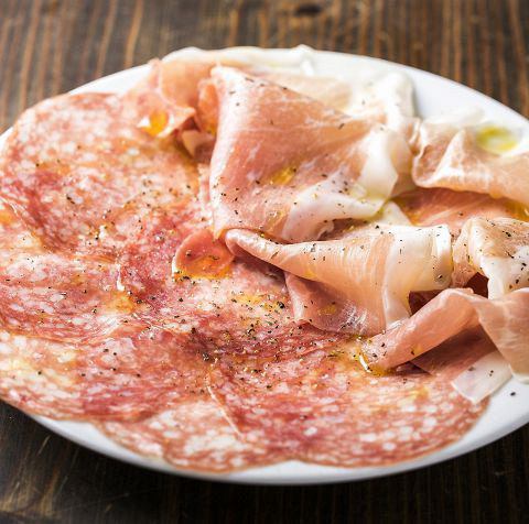Assorted Italian prosciutto ham and sliced salami