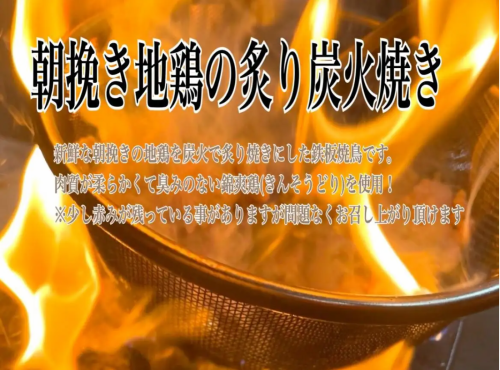 朝挽き地鶏の炙り炭火焼き（錦爽鶏250ｇ or 錦爽鶏180ｇ＋白ネギ）