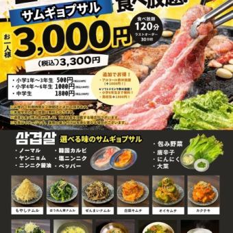 当日ok 満腹サムギョプサル食べ放題120分(LO90分)
