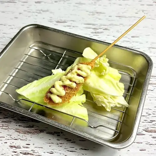 Wiener sausages with yuzu pepper mayonnaise.