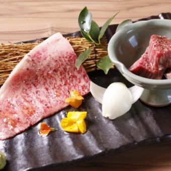 Assortment of Japanese black beef top loin and beef fillet