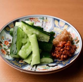 Seared cucumber with two types of miso