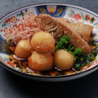 いも餅と筍の揚げ出し