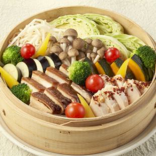 女性からも大好評♪【季節野菜と国産銘柄鶏のせいろ蒸しコース】<全6品>　飲み放題込み4,500円